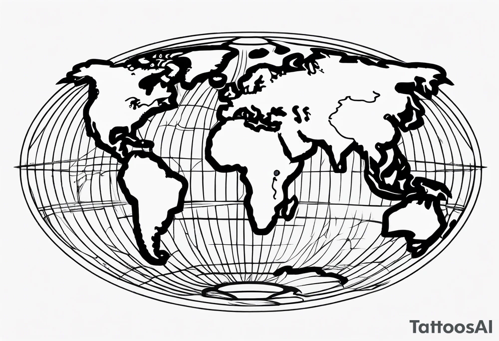 globe map single thin pen line blowing up tattoo idea