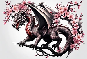 A dragon with wings covered in cherry blossoms tattoo idea