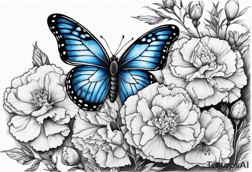 carnation blue butterfly moon tattoo idea
