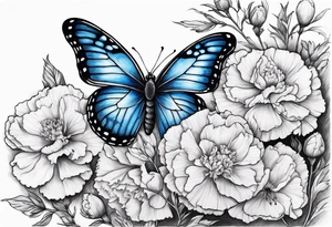 carnation blue butterfly moon tattoo idea