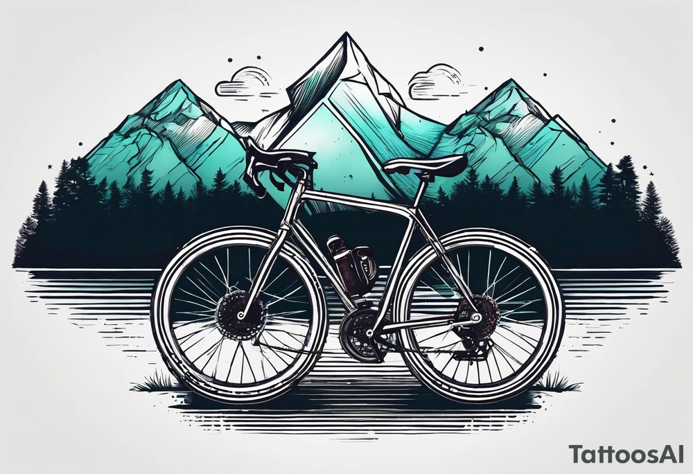 montañas rodeadas de un circulo, que salgan bicicletas de carretera tattoo idea