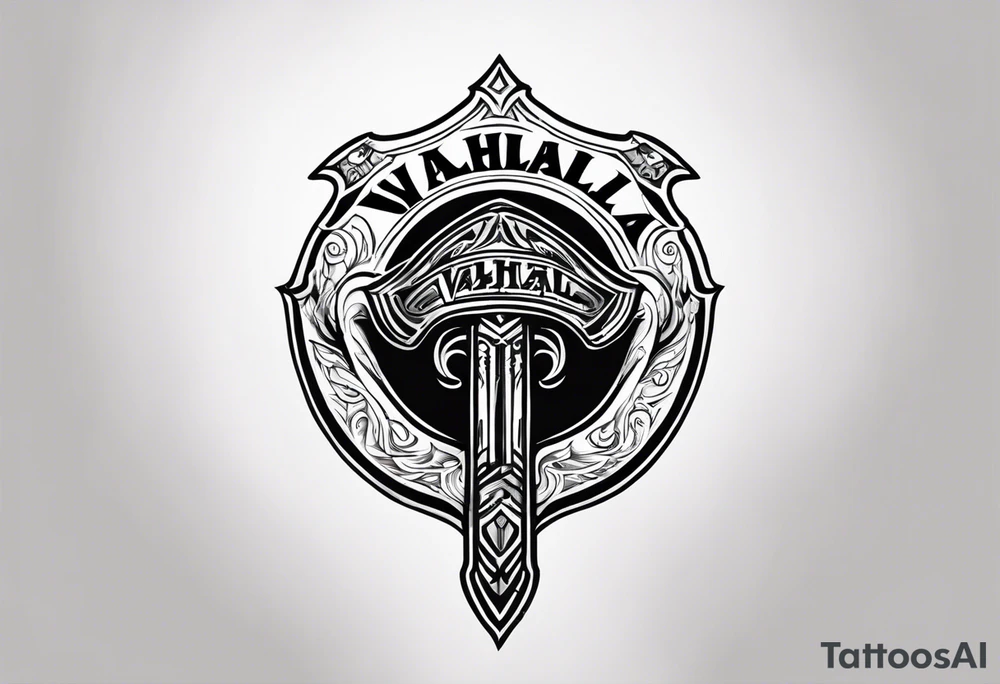 Valhalla round shield 
 cloud axe tattoo idea