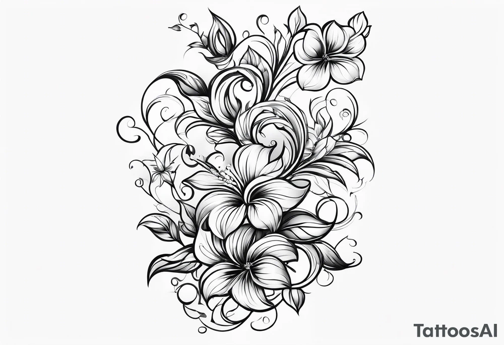 vertical and tall flower vine with shapes tattoo idea