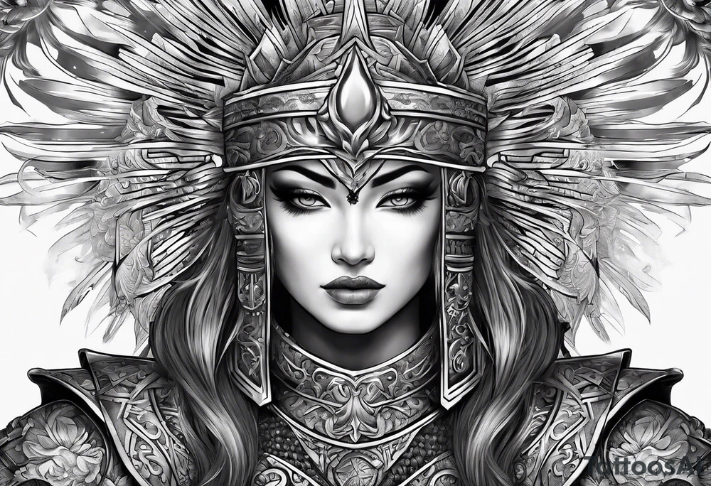 armour with a sun with hair tattoo idea