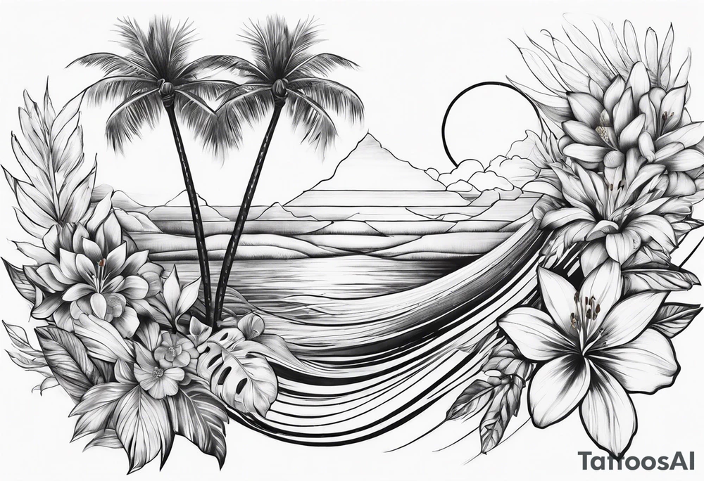 wave,, flower, palm tattoo idea