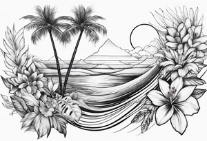wave,, flower, palm tattoo idea
