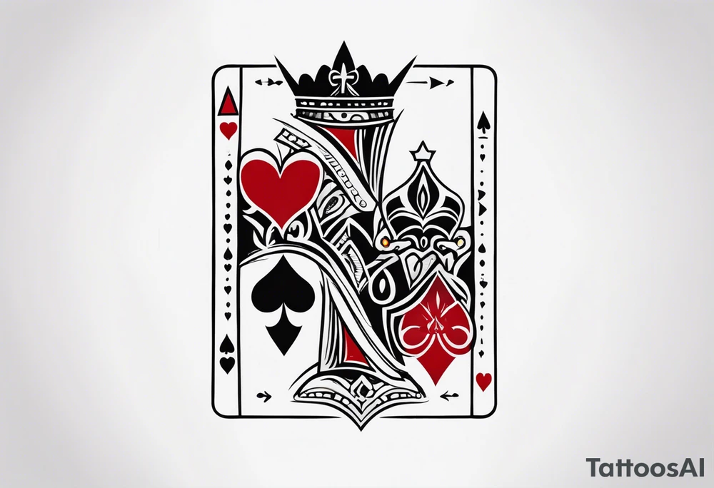 one combined tatto in minimalistic style with icon style three king of spades and icon style one queen of hearts tattoo idea