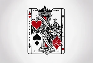 one combined tatto in minimalistic style with icon style three king of spades and icon style one queen of hearts tattoo idea