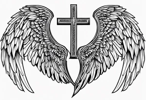 angel wings tattoo with a cross and the letters DJ in it tattoo idea