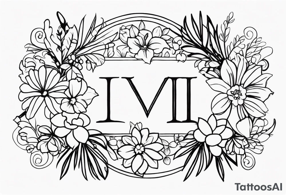 roman numerals for March 13, 2011 surrounded by floral and shapes tattoo idea