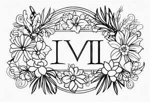 roman numerals for March 13, 2011 surrounded by floral and shapes tattoo idea