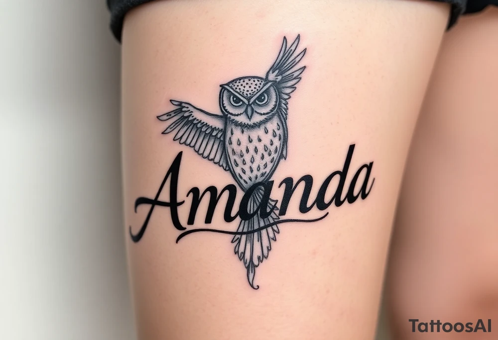 Amanda name with deathly hallows and Hedwick owl tattoo idea