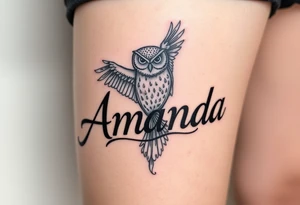 Amanda name with deathly hallows and Hedwick owl tattoo idea