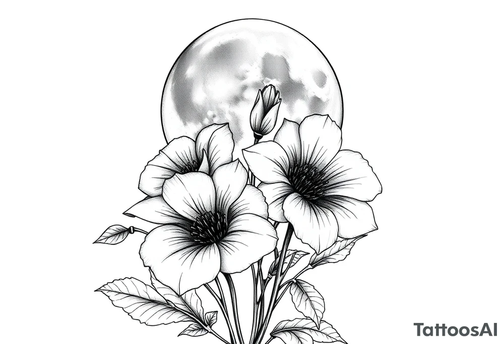 Flowers in front of the moon tattoo idea