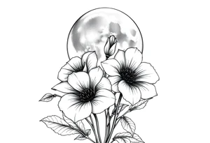 Flowers in front of the moon tattoo idea