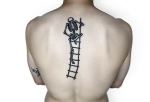 skeleton clibing up a rope ladder on forearm tattoo idea