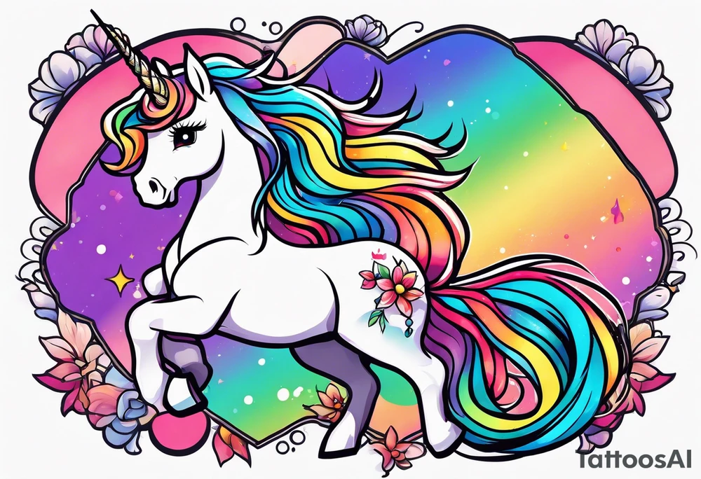 Rainbow unicorn anime kawaii cute tattoo idea