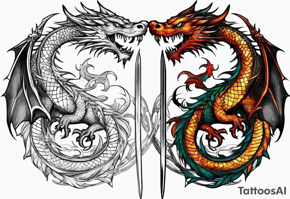 show me a tattoo design where there is a sword and a dragon wrapped around it tattoo idea