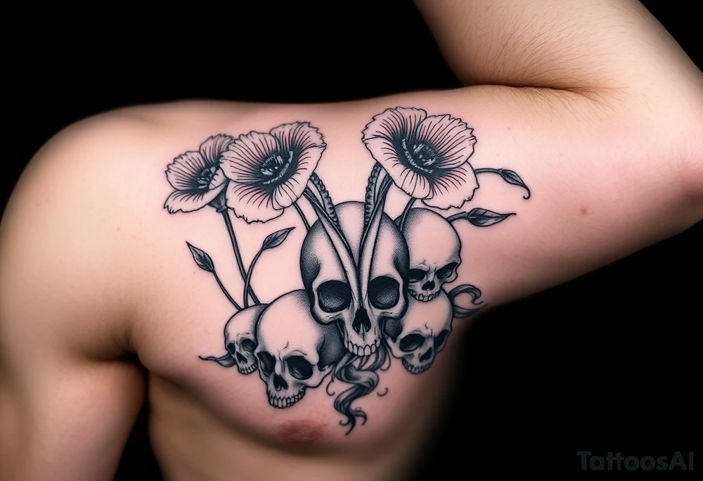 Ryan, Aries, red poppy’s, lilies, skulls, and smoke tattoo idea