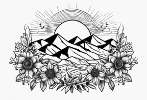 small, mountains, sun, wildflowers tattoo idea
