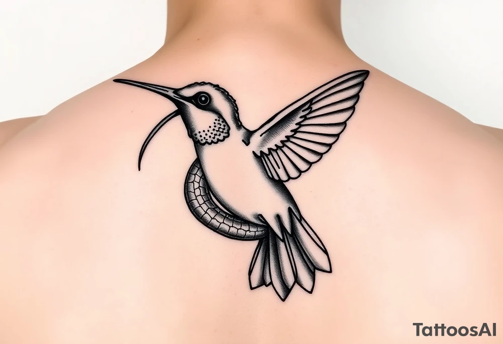 Humming bird held by hissing snake tattoo idea