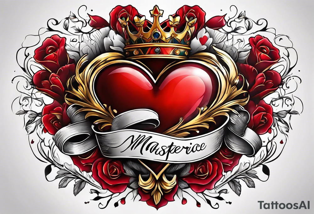 Red heart with a golden crown above it tattoo idea