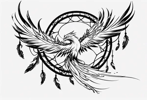 Fire Phoenix flying blending into dream catcher tattoo idea
