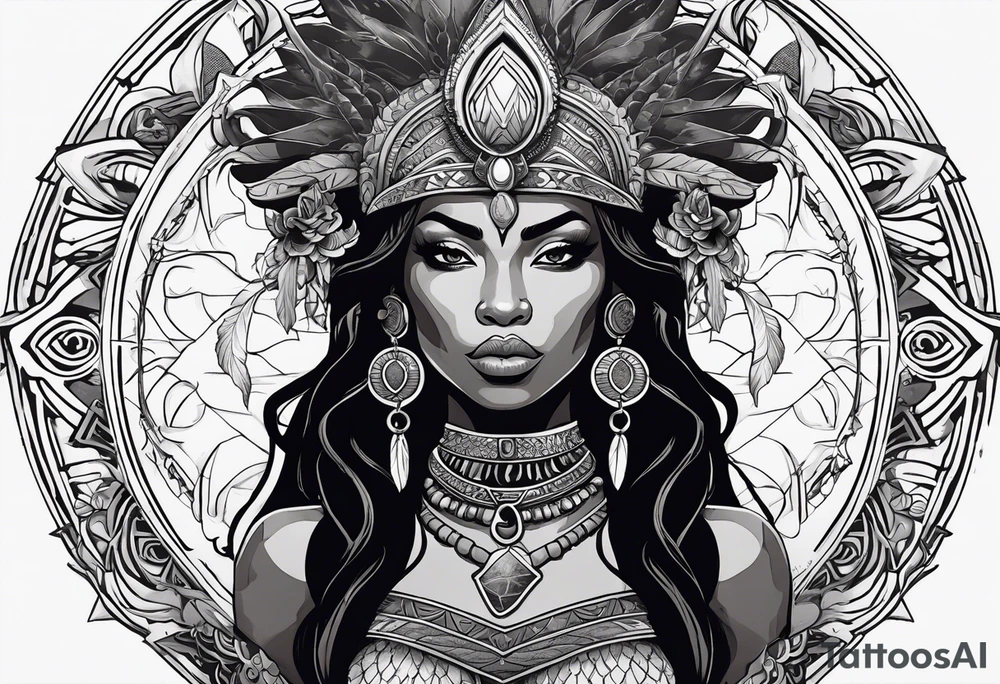 valkrye, kali, pirate, african goddess, , warrior, native american, lotus, zenza resonance, skulls, dragon, pachamama, left side face, chest, right wing, tattoo idea