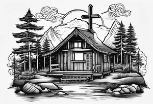 christian 
cross, campfire, golf , whiskey glass, cabin tattoo idea