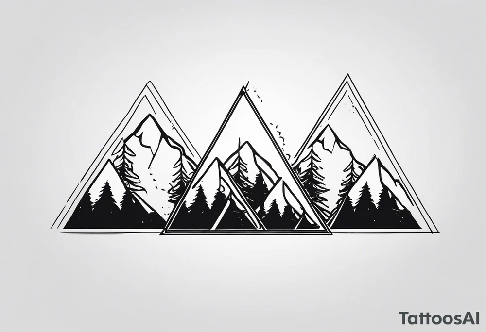 Black line tattoo with three different sizes triangles forming a mountain range with three trees tattoo idea Black line tattoo with three different sizes triangles forming a mountain range with three trees tattoo idea