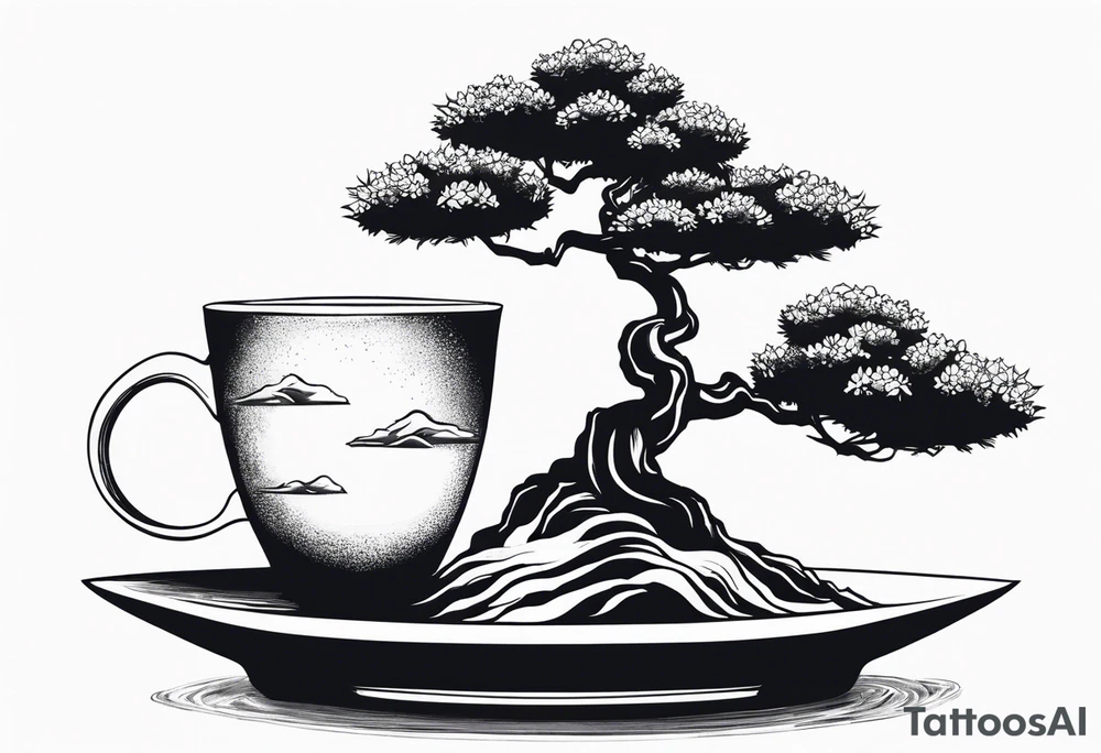 bonsai tree in teacup tattoo idea