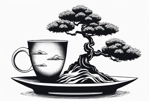 bonsai tree in teacup tattoo idea