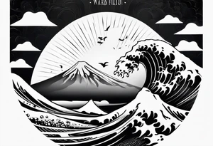 Japanese style based on the wave of Mount Fuji which represents dealing with struggle tattoo idea