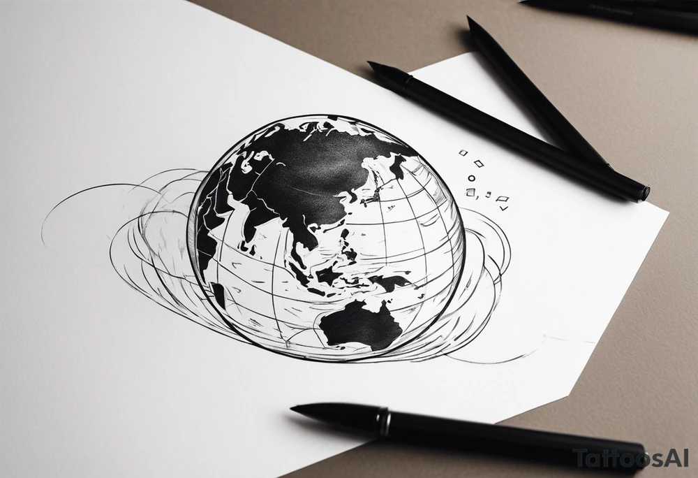 globe map blowing up in one corner tattoo idea