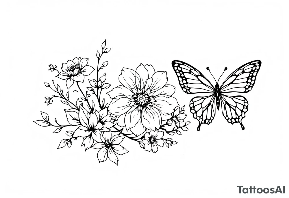 flowers, heart and butterfly tattoo idea