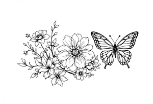 flowers, heart and butterfly tattoo idea