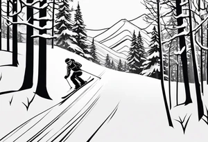 simple drawing of a 
tattoo of a snow skier skiing through trees showing ski trail tattoo idea
