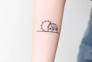 Corwded house distant sun tattoo idea