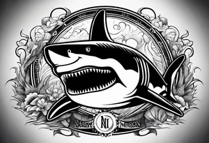 i wanted to have the megalodon ni text vertically with the shark and the water wrapping around the text tattoo idea