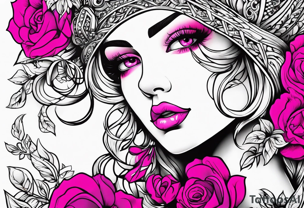 hot pink, neon pink filigree tattoo idea
