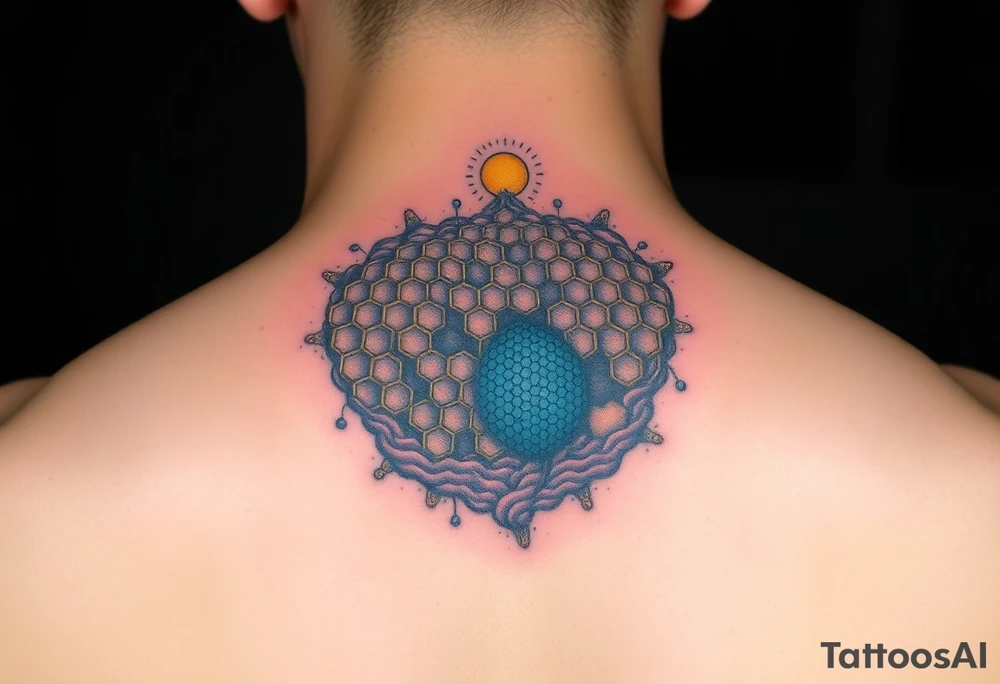 Honey comb ocean scene tattoo idea