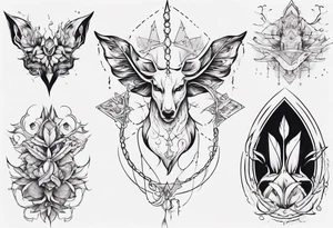 Create a tattoo with five separate images that are connected vertically by a single line tattoo idea