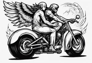 cyber angel riding a motorcycle, dynamic stance tattoo idea