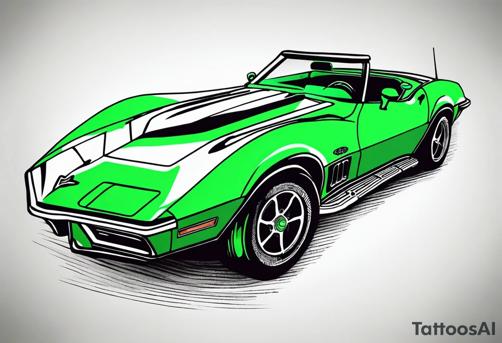 A skeleton smoking a cigarette driving a 1976 green Corvette tattoo idea A skeleton smoking a cigarette driving a 1976 green Corvette tattoo idea