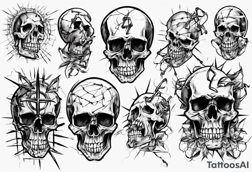 Barbed wired and skulls tattoo idea