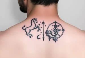 combine the symbols for capricorn and sagittarius with some celestial items interspersed small and combine them together and use the zodiac symbol tattoo idea