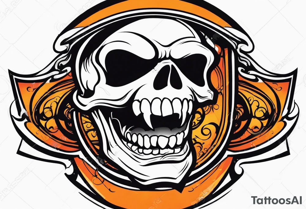 skull laughing black and orange tattoo idea
