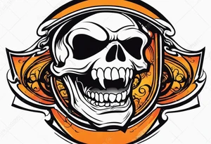 skull laughing black and orange tattoo idea