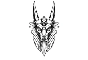 powerful majestic muscle anubis Egyptian god face without eyes with mantle on head tattoo idea