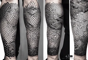 Honeycomb ocean full leg sleeve male tattoo idea